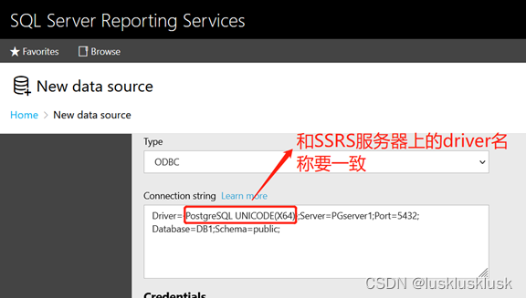 How to configure PostgreSQL data source on SSRs page