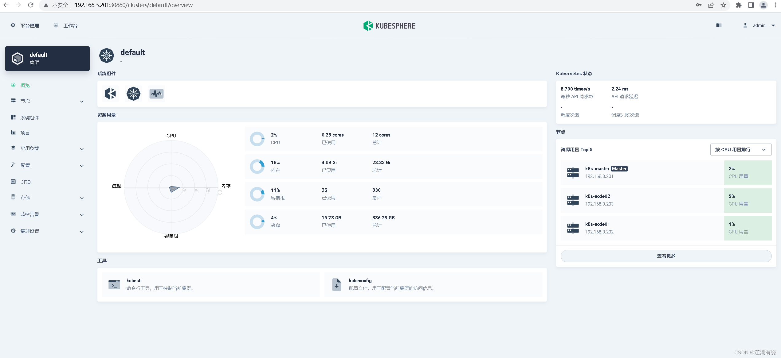 在kubernetes中部署kubersphere