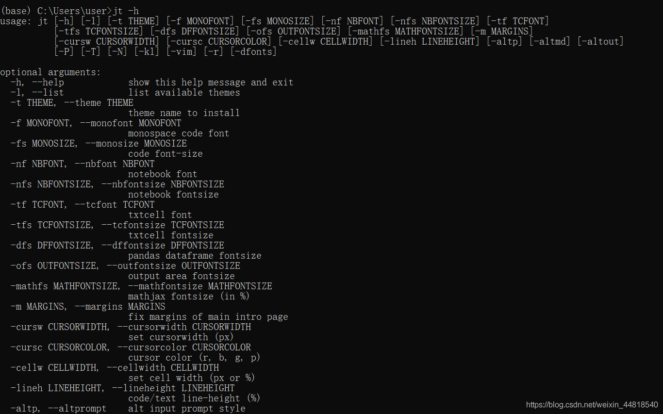 How does Jupiter notebook change themes and font sizes?